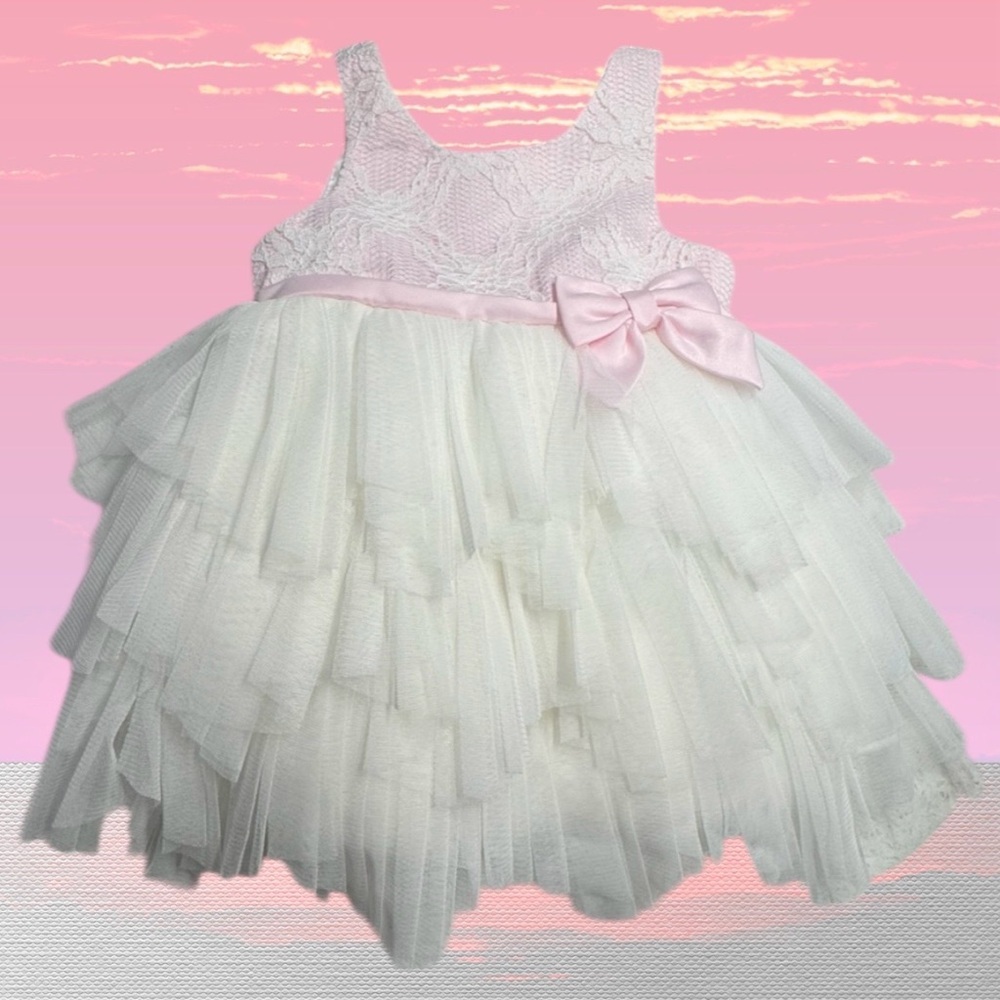 Couture Princess Elegant Pink & White Tulle Party Dress